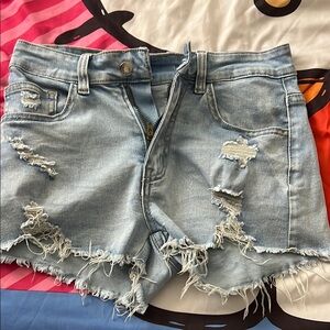 Distressed Light Blue Denim Shorts XS